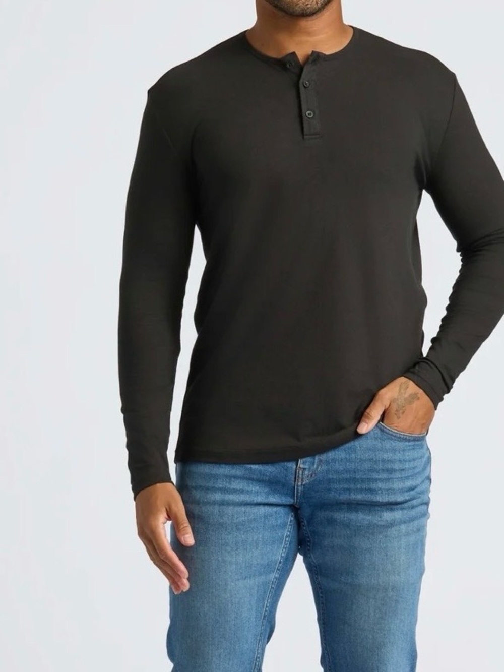 Men's Long-Sleeve Henley Shirt - Black